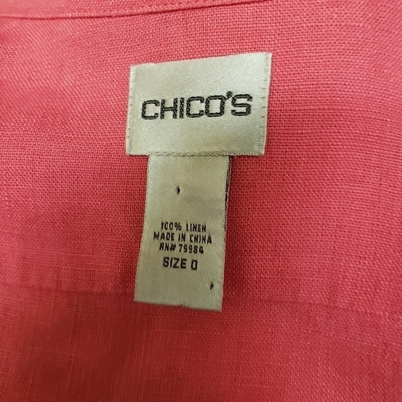 Chico's Womens 100% Linen Button Up Top Collar 3/4 Sleeves Sz 0 (Small 4) - Picture 7 of 10